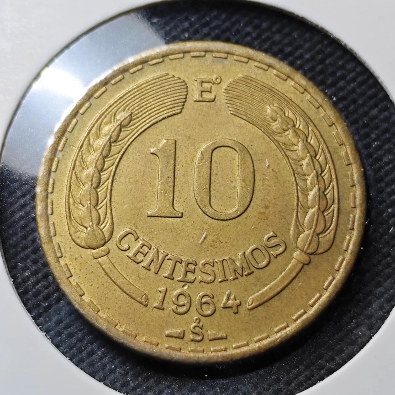 KK钱币收藏小铺  第389期  2月预留时间 周末发货 1964 智利10分飞鹰