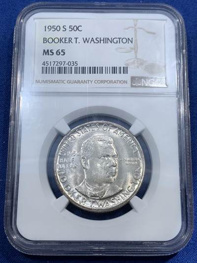 《竞宝斋》第461场 周日，周一，2场连拍 （全场包邮）欢迎送拍 - NGC MS65 美国1950年布克华盛顿头像50美分纪念银币