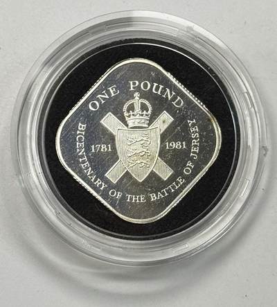 S&S Numismatic世界钱币-拍卖 第119期  - 泽西岛1981年 泽西岛战役二百周年 1英镑精制纪念银币 盒证齐全 10.45克925银