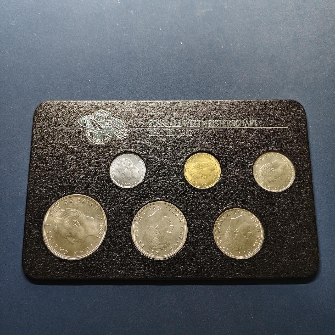 【全场包邮】纯粹捡漏拍498场-持续更新中 西班牙1982年世界杯纪念币黑卡装6枚套币