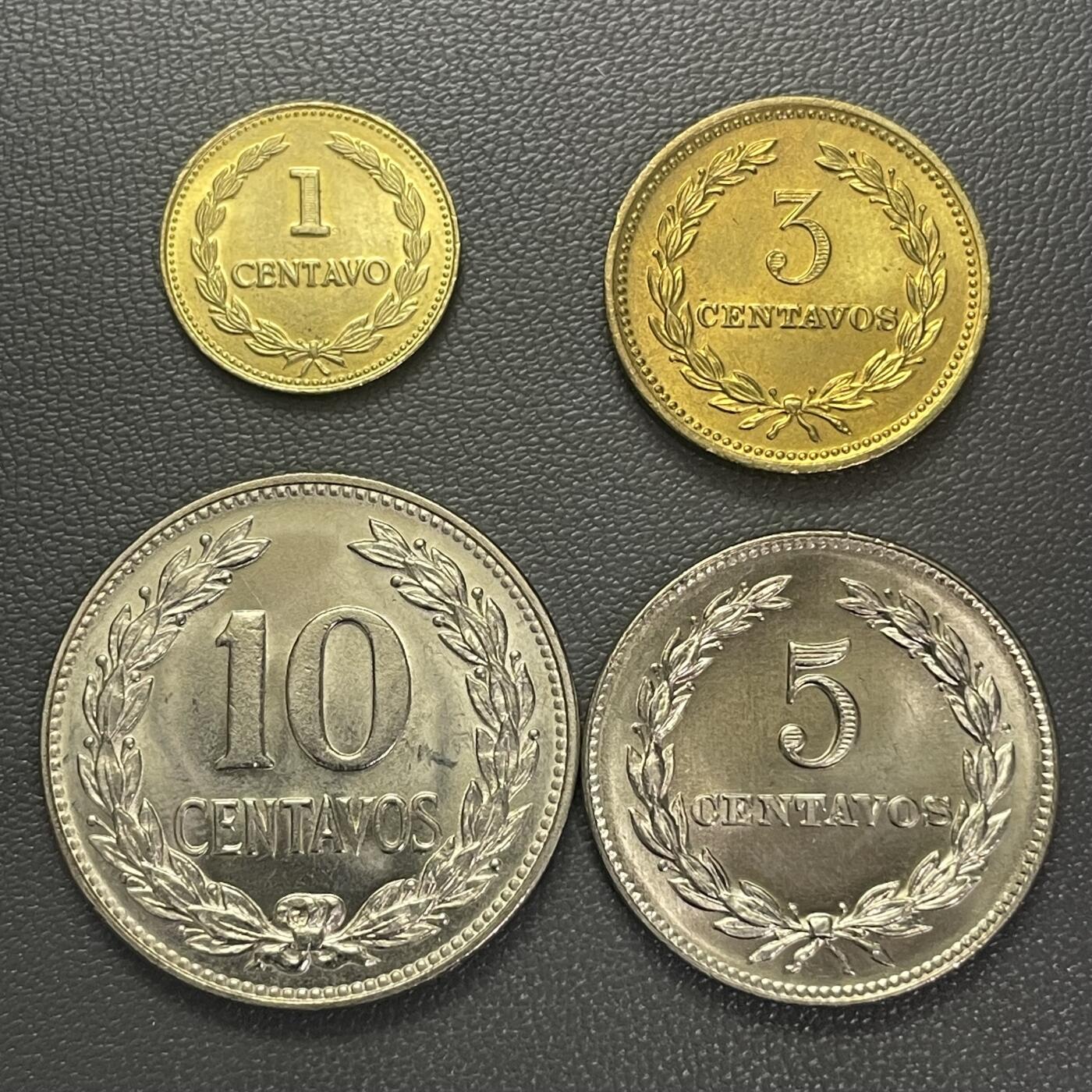 回流0125 全新萨尔瓦多1、3、5、10分4枚