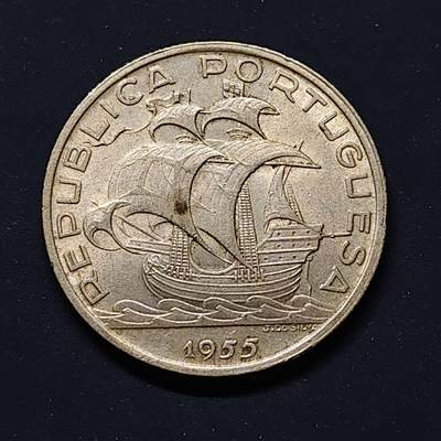 【全场包邮】纯粹捡漏拍499场-持续更新中 - 葡萄牙1955年帆船10埃斯库多银币【30毫米12.5克68%，纯银价约240元（按28元银价估算）】
