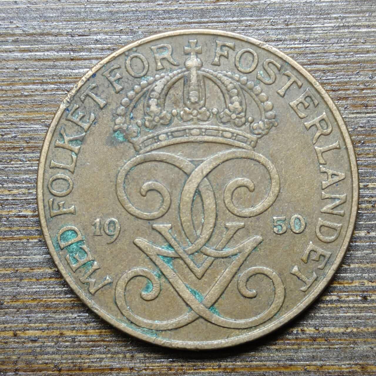 【铜匠收藏】★第140场★散币场。不寄存，30包邮。不满30元，支付5元运费。《接受代拍 代送NGC评级》 31【无寄存】瑞典1950年5欧尔青铜币 古斯塔夫五世 