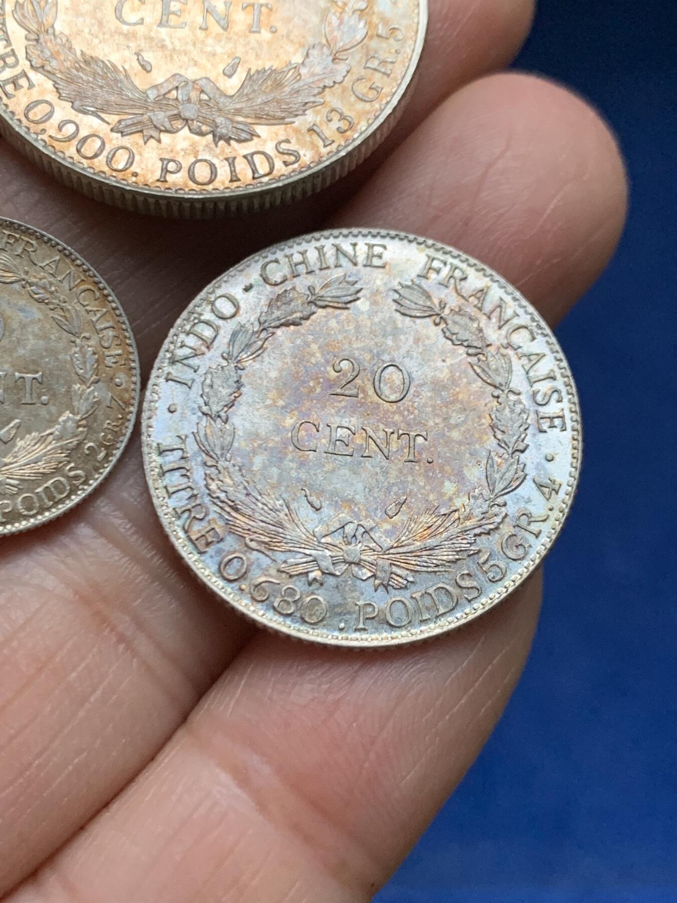 《竞宝斋》第461场 周日，周一，2场连拍 （全场包邮）欢迎送拍 三枚一组 法属印度支那坐洋50分20分10分银币 好品好状态