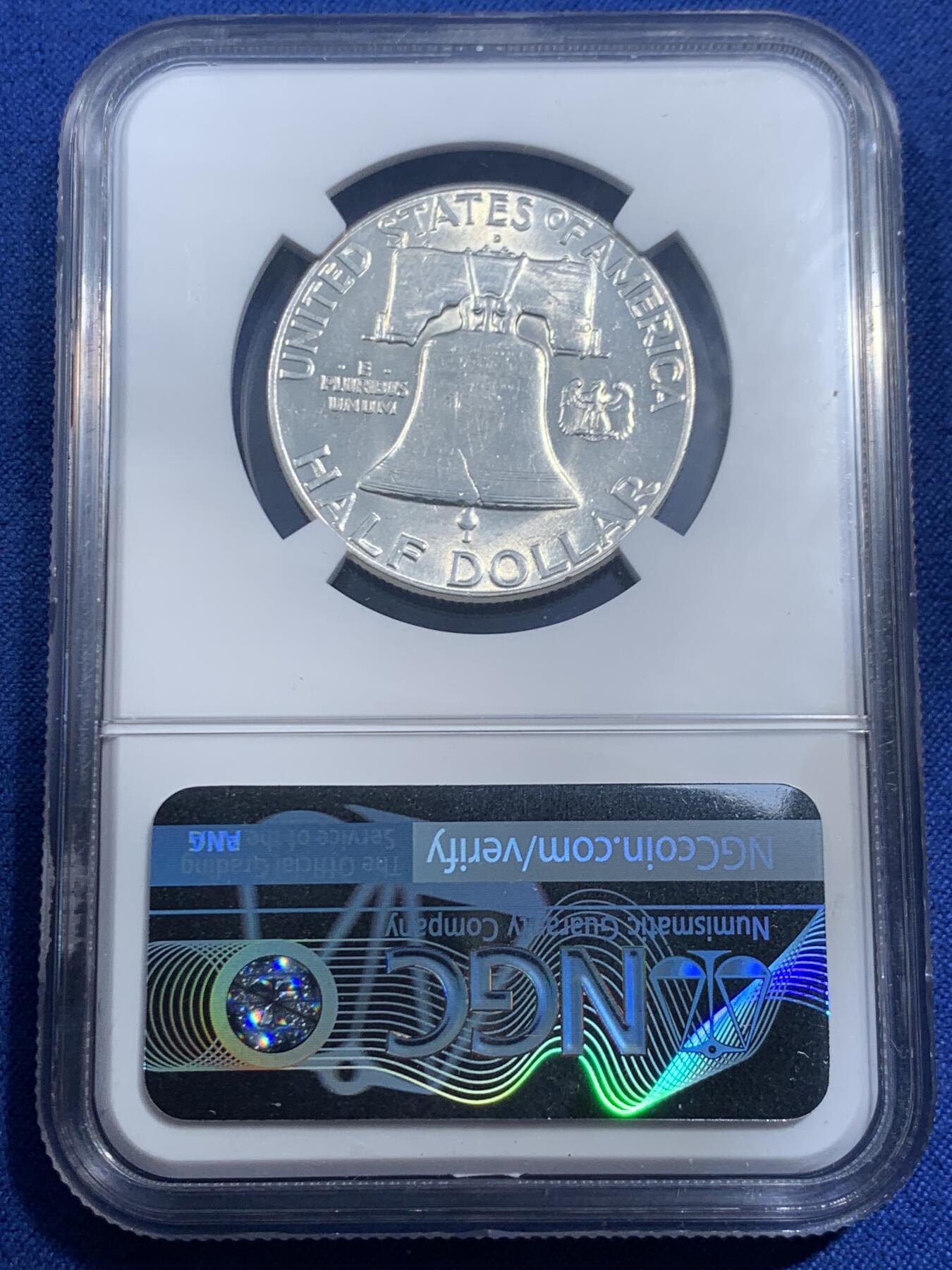 《竞宝斋》第461场 周日，周一，2场连拍 （全场包邮）欢迎送拍 NGC UNCD 美国1948D富兰克林50美分银币 首年版