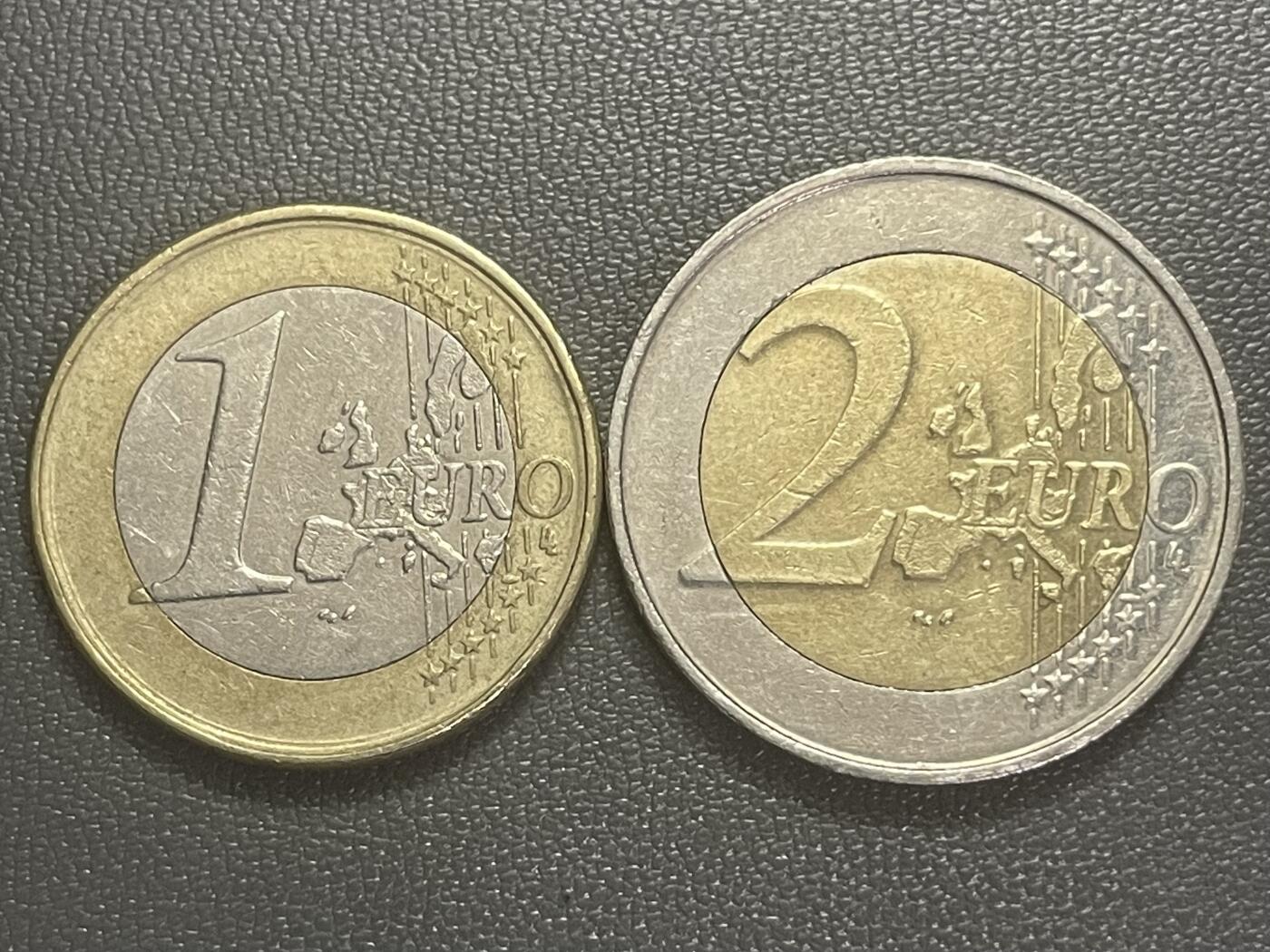 回流0125 比利时1999年1欧元、2000年2欧元双色币 阿尔贝二世