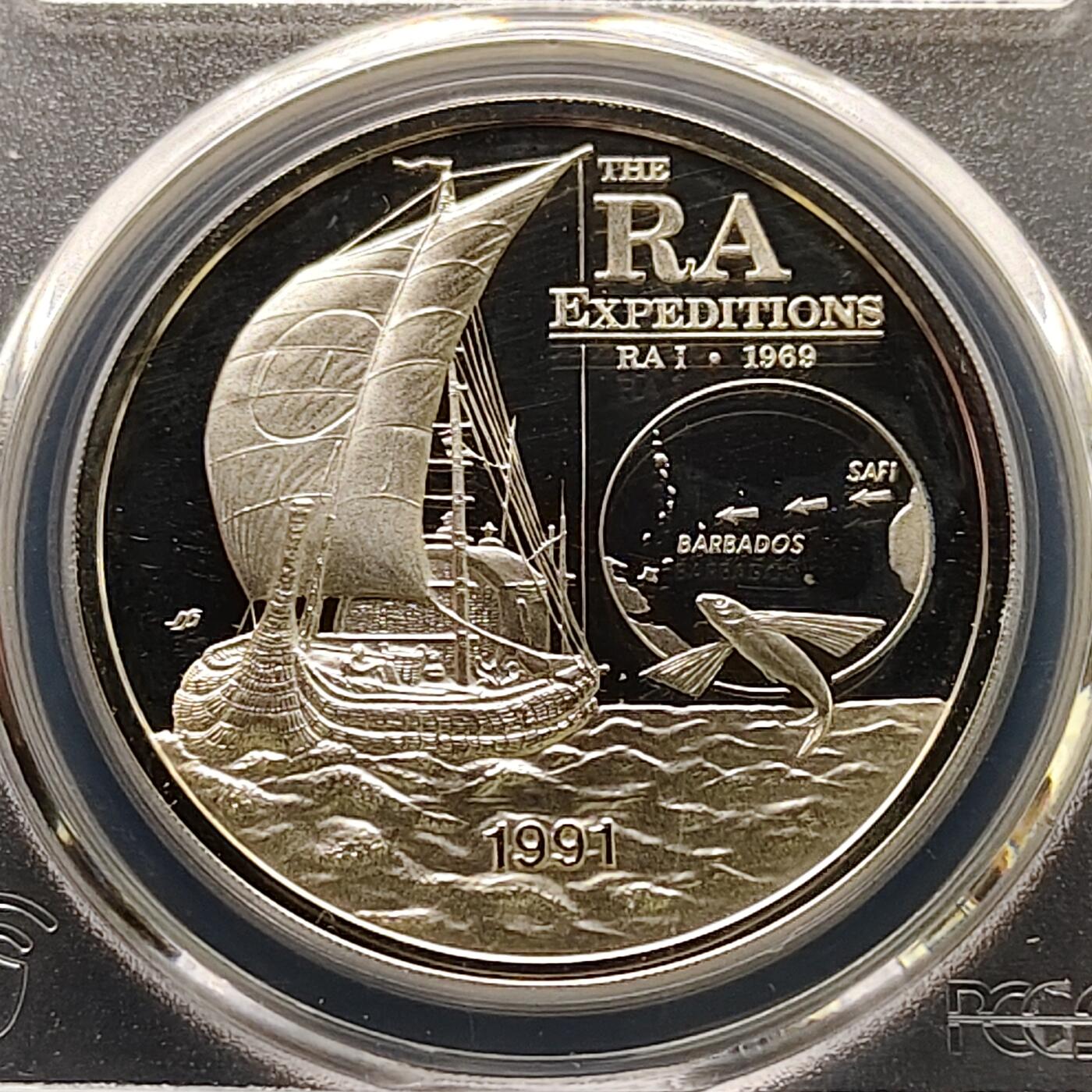 【全场包邮】纯粹捡漏拍499场-持续更新中 【收藏级·少见】萨摩亚1991年10元海耶达尔RA1号芦苇船探险克朗型精制纪念银币【38.61毫米31.1克92.25%，纯银价约806元（按28元银价估算）】-量5000-PCGS PR68 DCAM（更高分仅2枚）