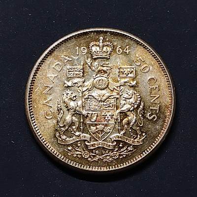 【全场包邮】纯粹捡漏拍499场-持续更新中 - 加拿大1964年女王50分银币【29.7毫米11.66克80%，纯银价约262元（按28元银价估算）】