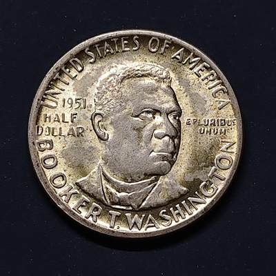 【全场包邮】纯粹捡漏拍499场-持续更新中 - 美国1951年半元黑人政治家教育家布克华盛顿纪念银币【30.6毫米12.5克90%，纯银价约316元（按28元银价折算）】