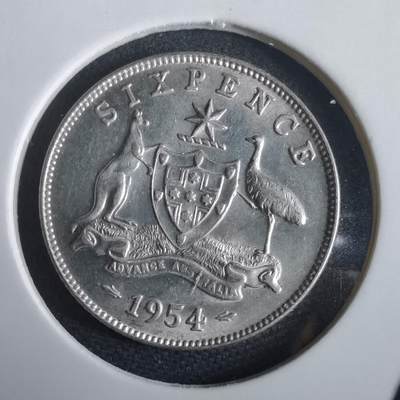 沼泽如烟--第974场 - 澳大利亚1954年6便士银币