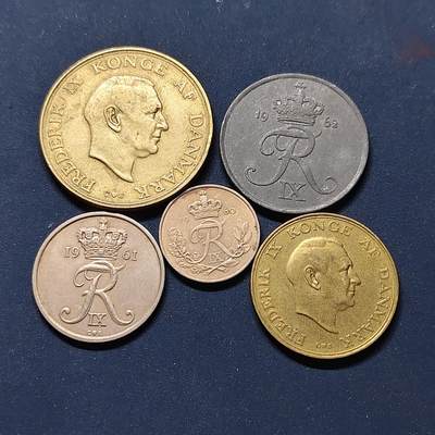 【全场包邮】纯粹捡漏拍498场-持续更新中 - 丹麦1957-1962年弗雷德里克九世5枚套币