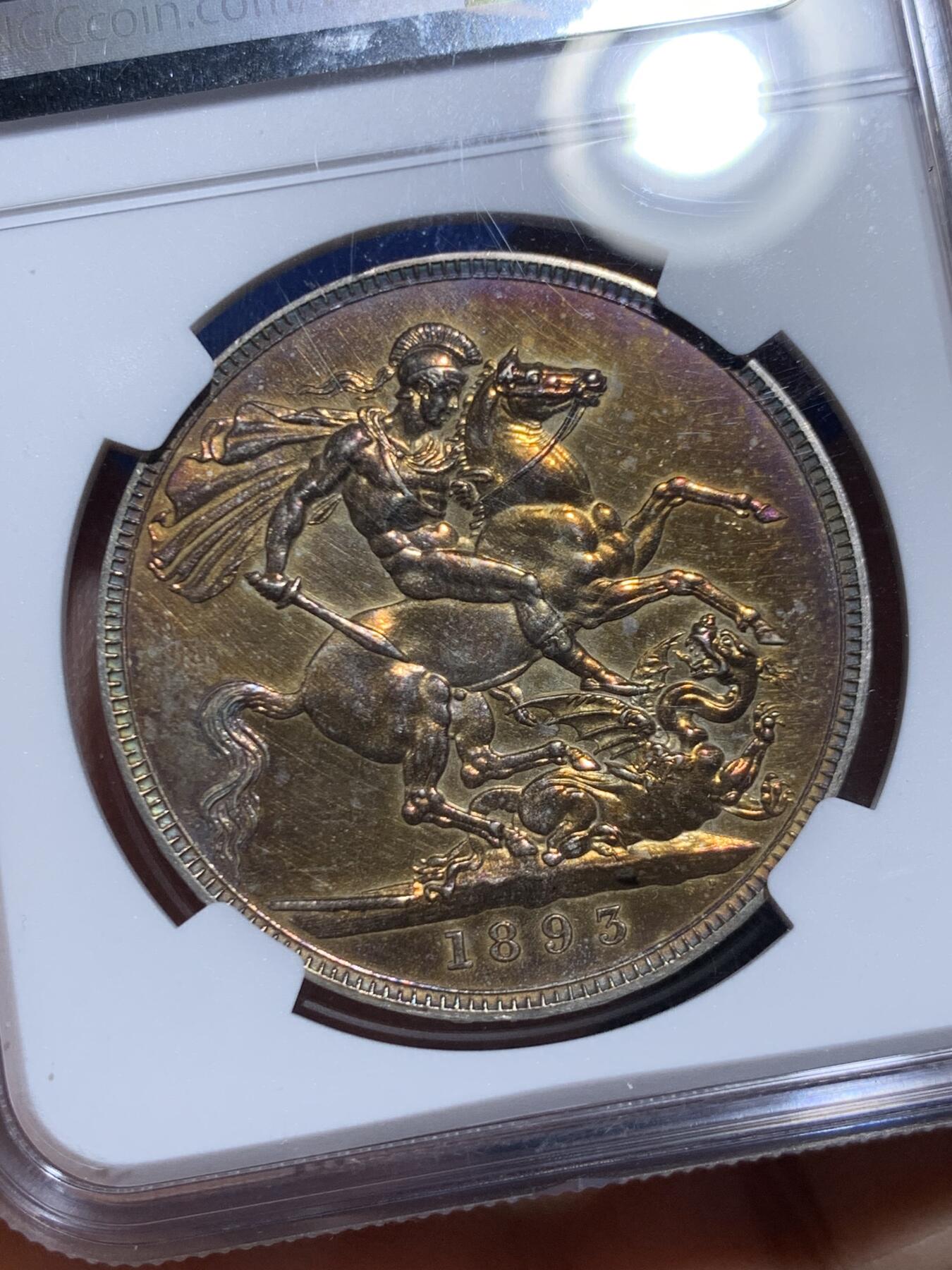 《竞宝斋》第461场 周日，周一，2场连拍 （全场包邮）欢迎送拍 NGC PROOF DETAILS 英国1893年维多利亚披纱马剑银币 精制版本极少