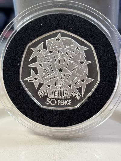 第189期拍卖 - 英国1998加入欧共体25周年50便士纪念银币，16克，925银，发行10000枚