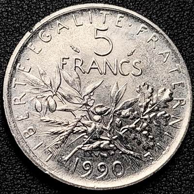 泉币菌-第175场- 精品福利场 - 法国早期（1992年）5法郎大镍币 29MM 播种女神 入欧前末版 绝版币