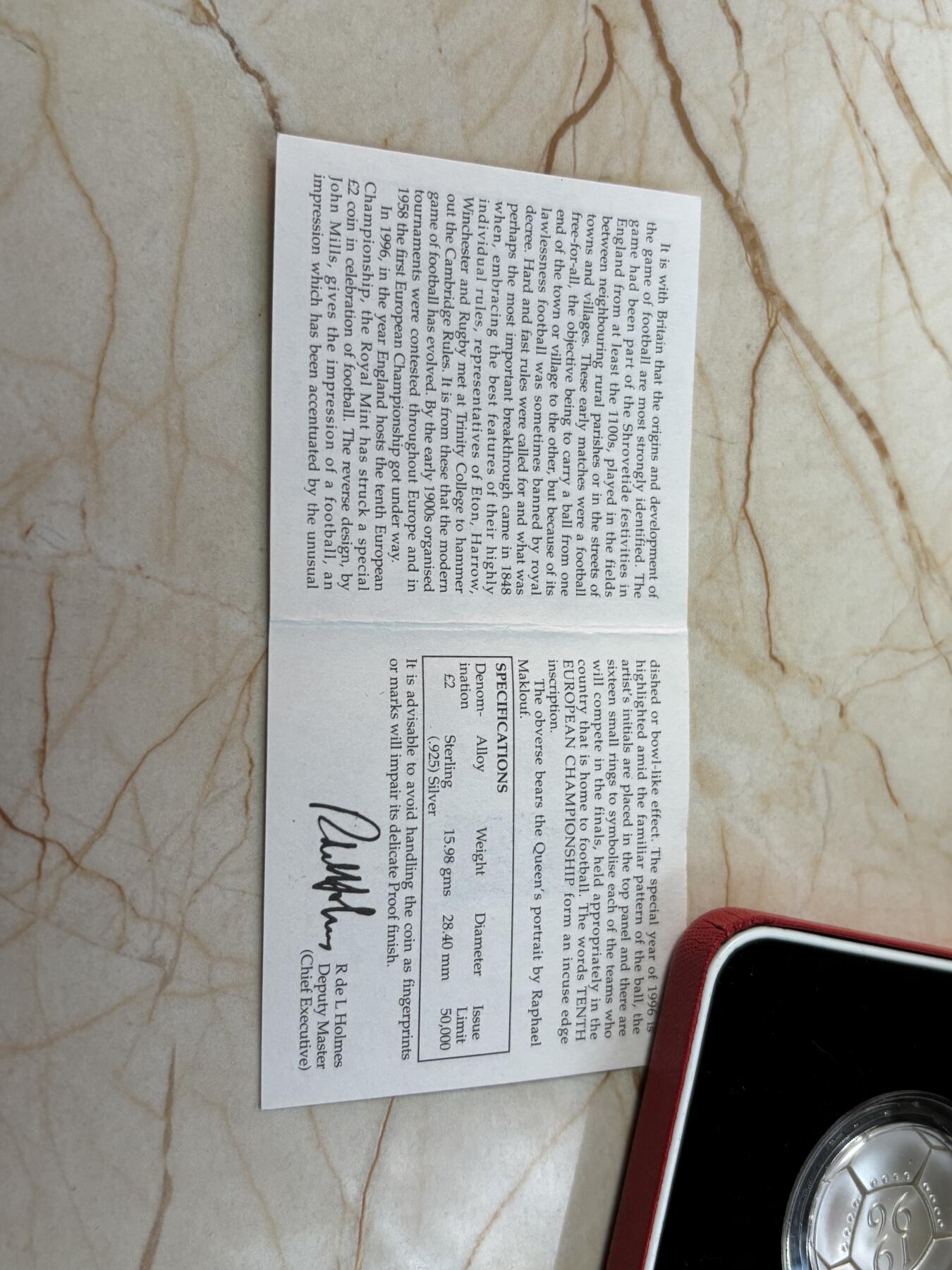 第189期拍卖 英国1996年1996年足球欧洲杯 2英镑精制银币，925银 15.98克 发行量：50000枚