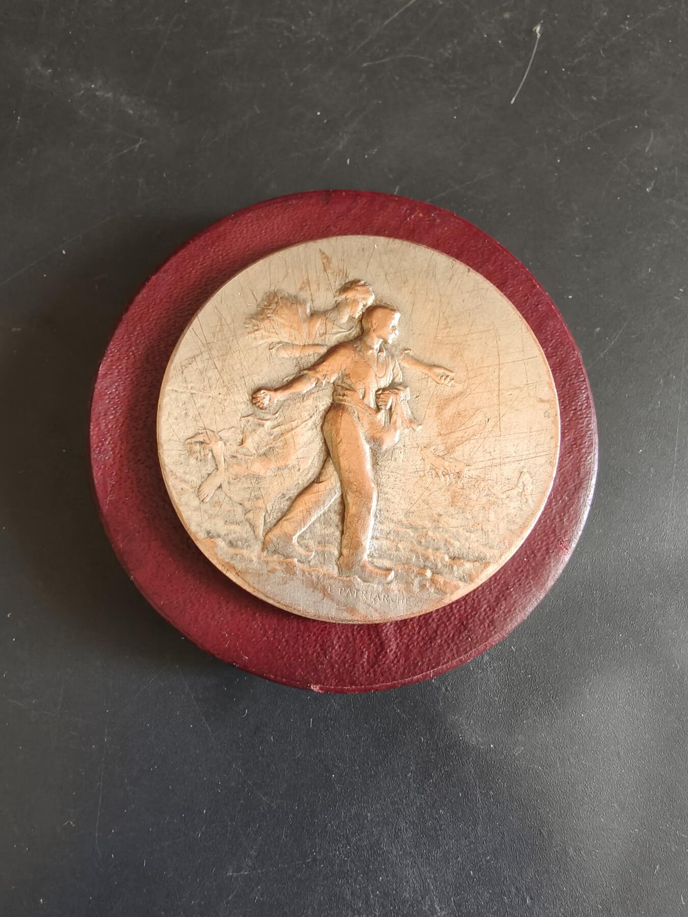 老王徽章第179期 法国库洛米耶区农业协会镀银大铜章     带盒子    直径50mm    重量48.9g