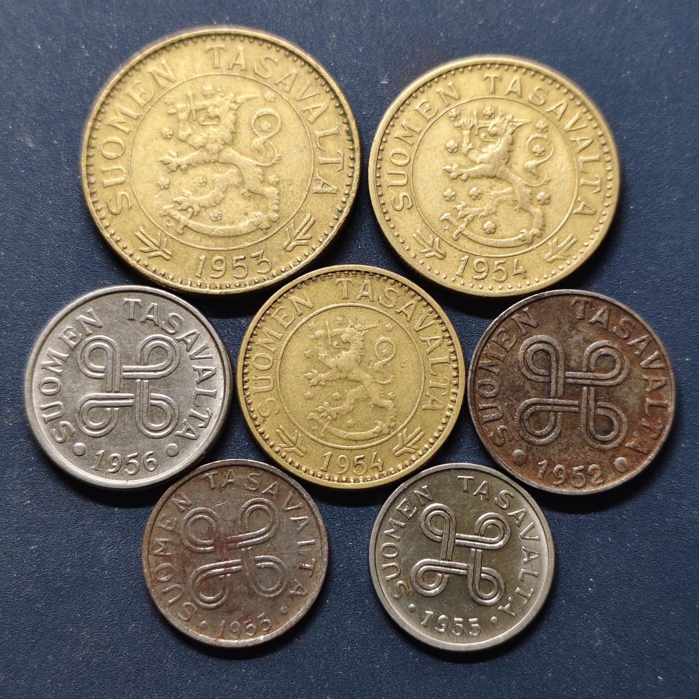 【全场包邮】纯粹捡漏拍498场-持续更新中 芬兰1953-1956年7枚套币-含铁币