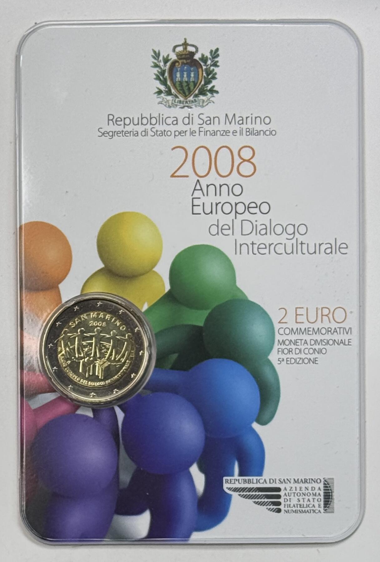 S&S Numismatic世界钱币-拍卖 第123期  圣马力诺2008年 欧洲跨文化对话年 2欧元双色纪念币官方卡币