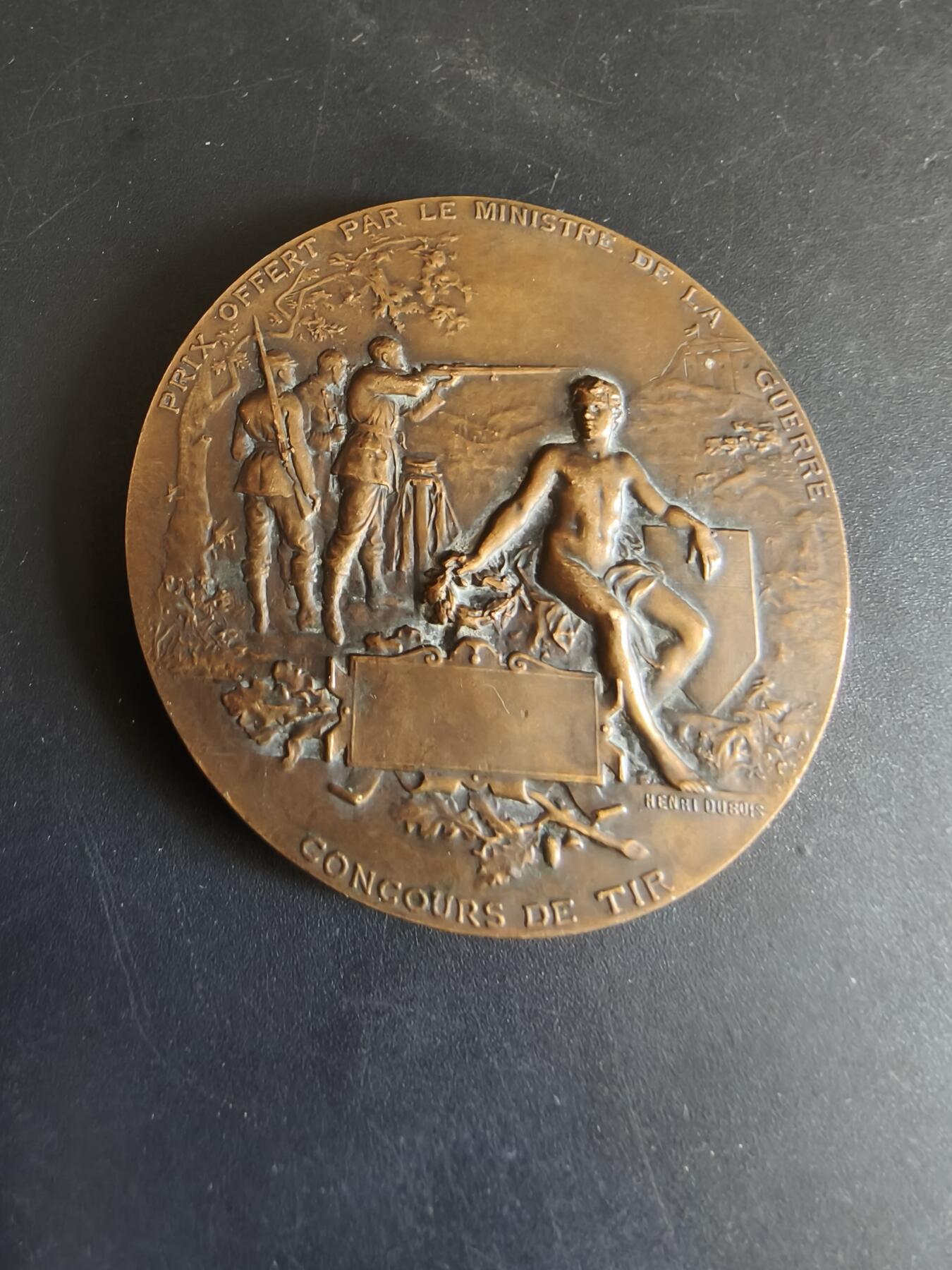 老王徽章第179期 法国战争部射击竞赛大铜章    大师亨利杜布瓦作品     戎装玛丽安娜     直径50mm     重量55.7g