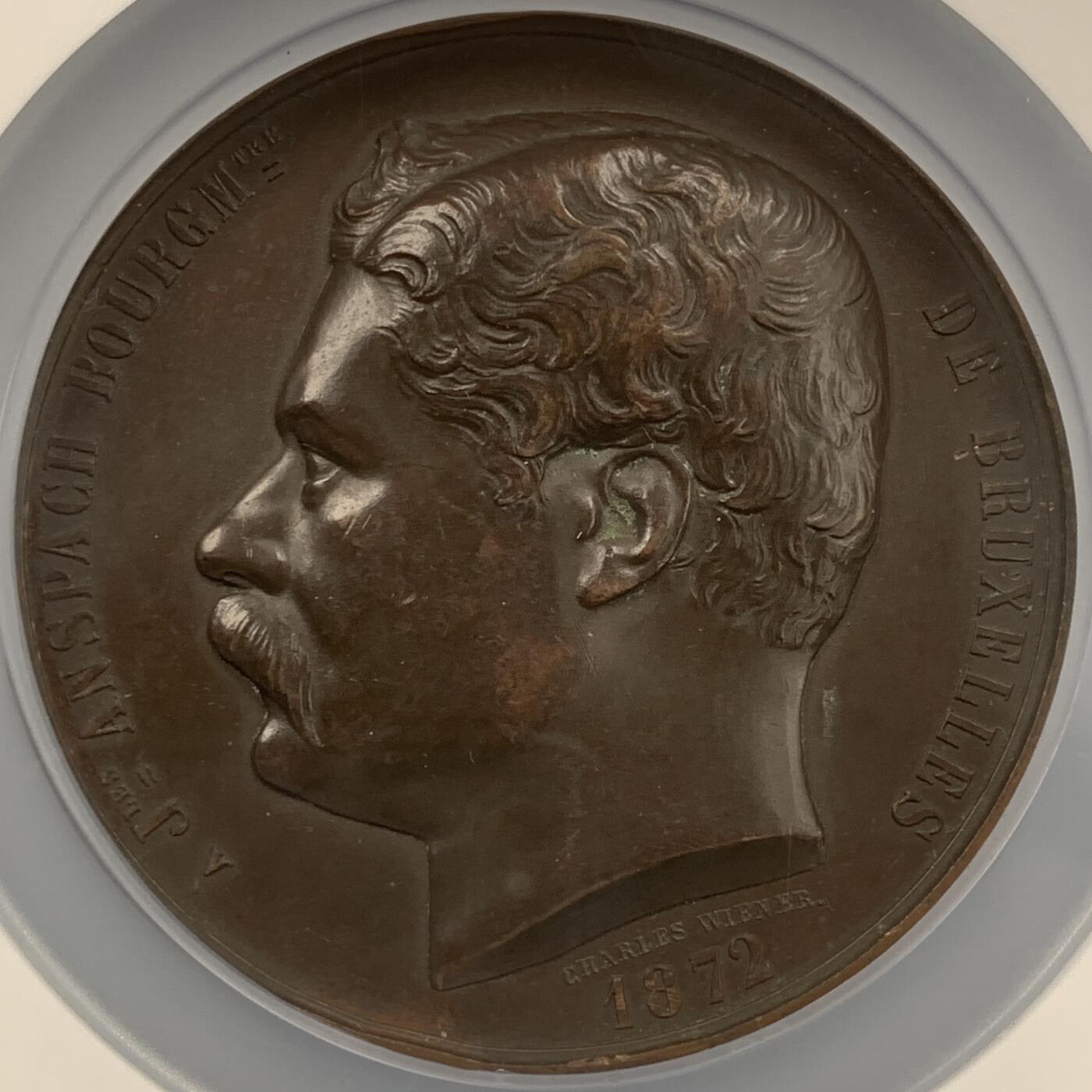 掌中浮雕-藏着的欧洲第051场 1872年比利时大铜章，66.7mm