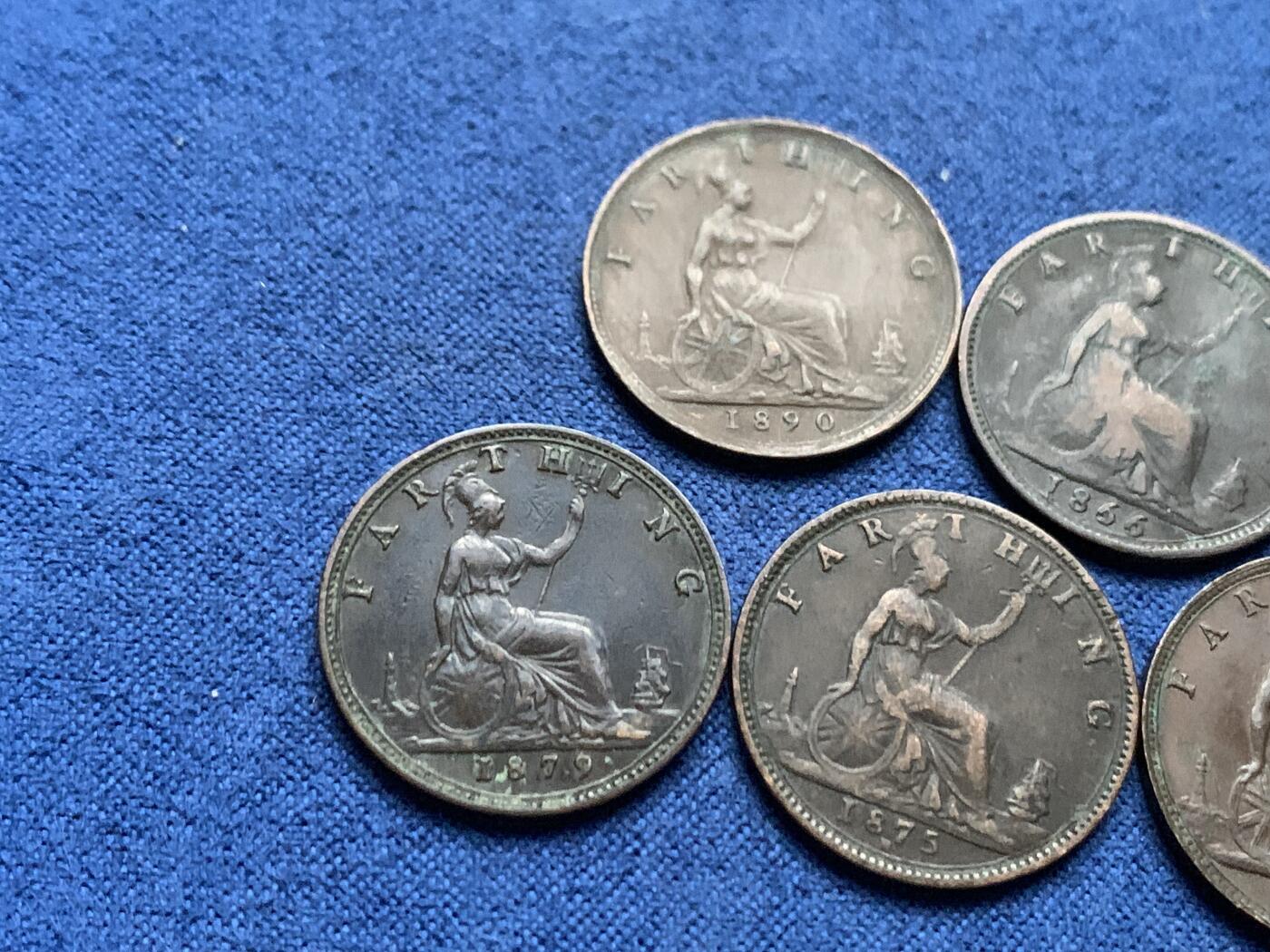 《竞宝斋》第462场 周日，周一，2场连拍 （全场包邮）欢迎送拍 六枚一组 英国1866-1891维多利亚青年到中年肖像法新铜币，颗颗不同，状态精神，收集不易。