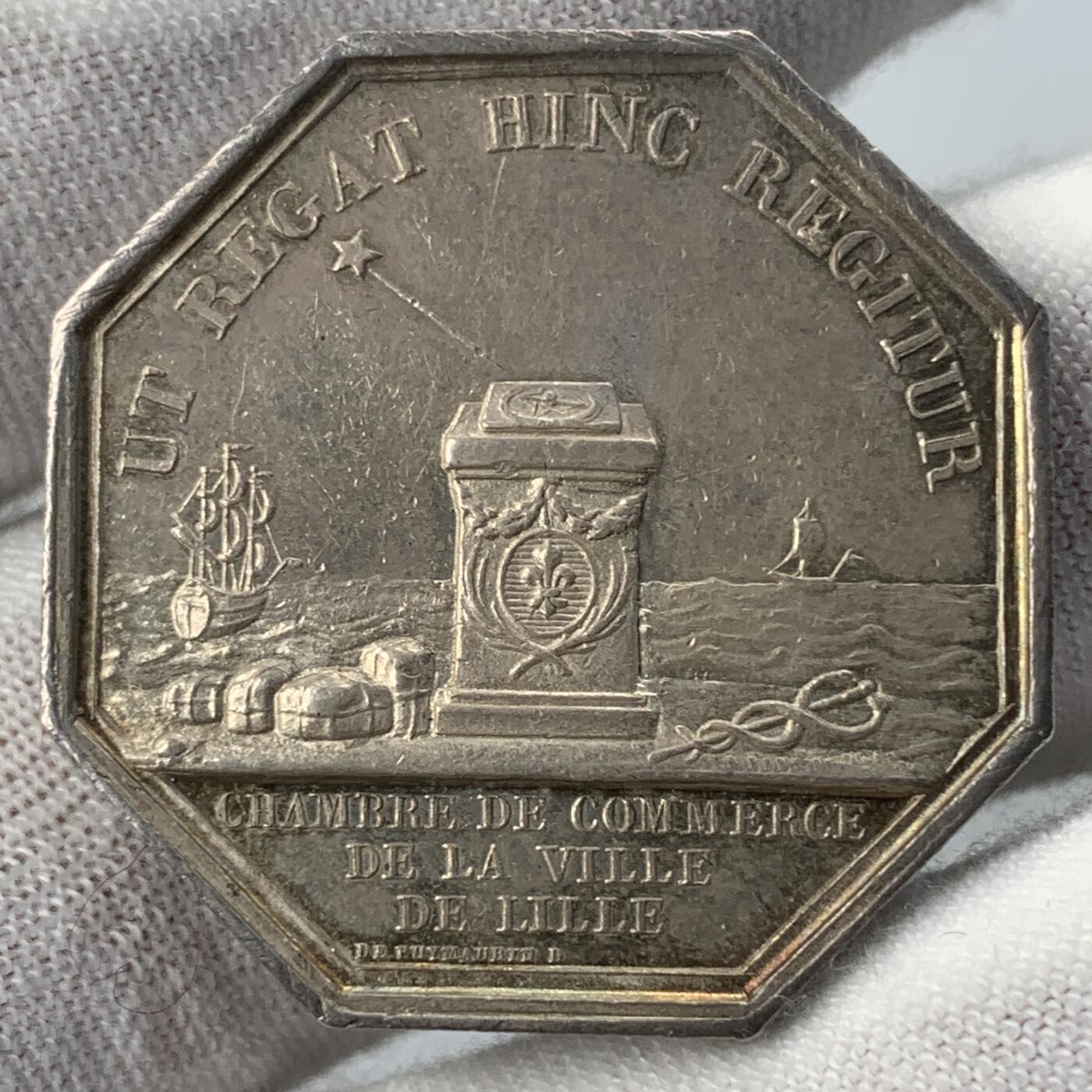 掌中浮雕-藏着的欧洲第051场 法国查理十世头像，里尔商会八角银章，30.5mm，13g，光边无边铭