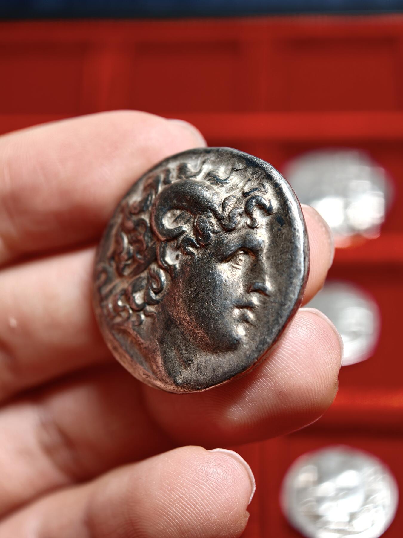 古希腊亚历山大大帝公羊角雅典娜女神四德银币