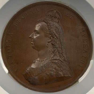 掌中浮雕-藏着的欧洲第051场 - 1887年维多利亚女王登基50年铜章, 77mm，J.E. Boehm and F. Leighton雕刻 