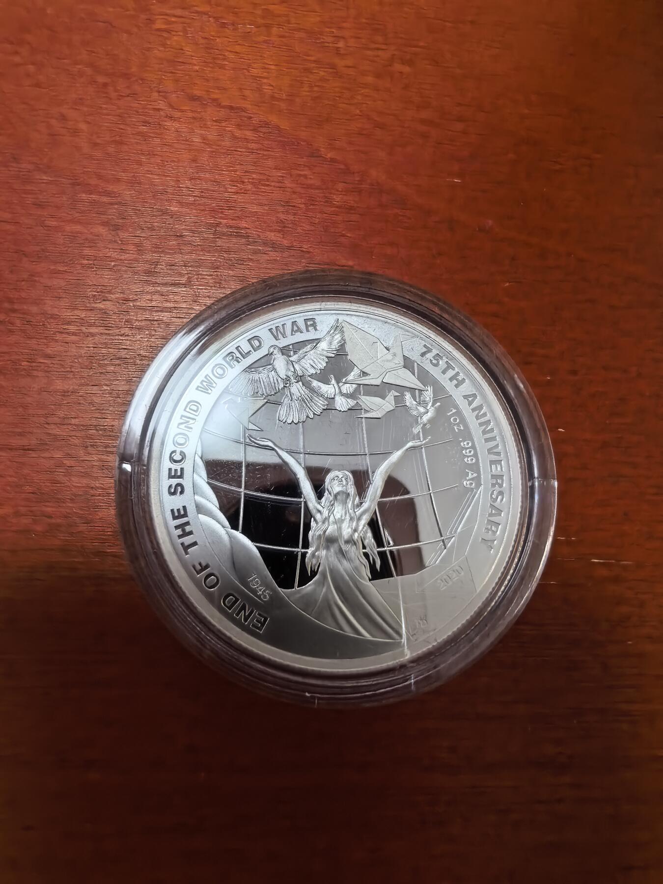 长老汇蛇年精选第九十六场拍卖 2020澳大利亚二战结束75周年5元精制银币，盒证全，3500枚，1盎司999银