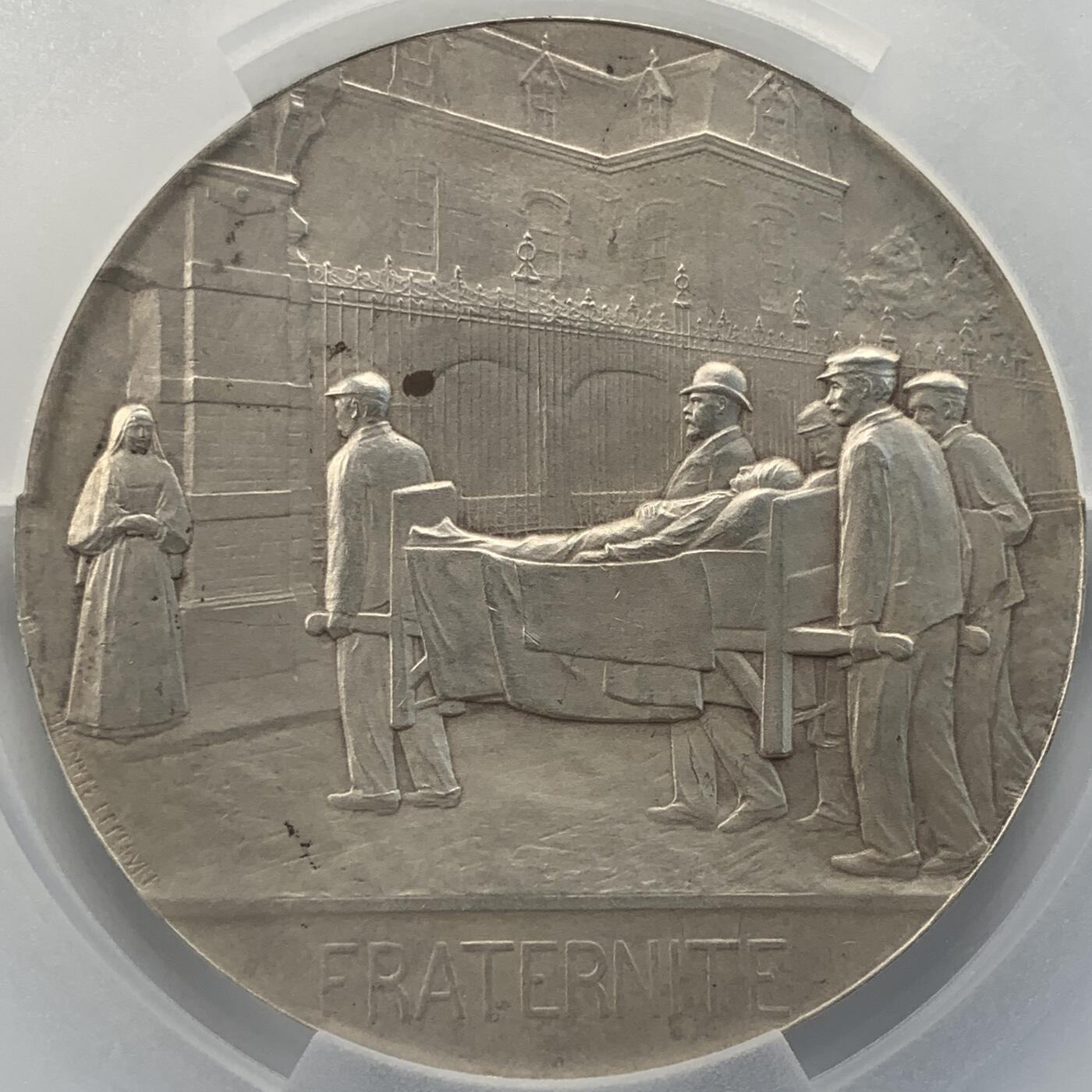 掌中浮雕-藏着的欧洲第051场 PCGS SP62 : 1903年法国慈善机构银章，60mm，官网无图