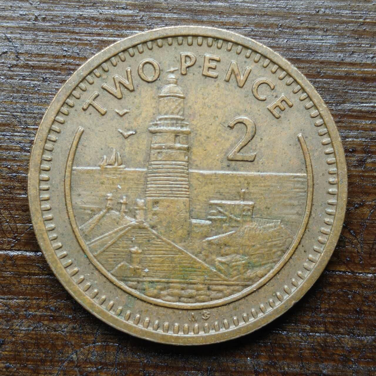 【铜匠收藏】★第140场★散币场。不寄存，30包邮。不满30元，支付5元运费。《接受代拍 代送NGC评级》 87【无寄存】直布罗陀 1991年 2便士 AB标