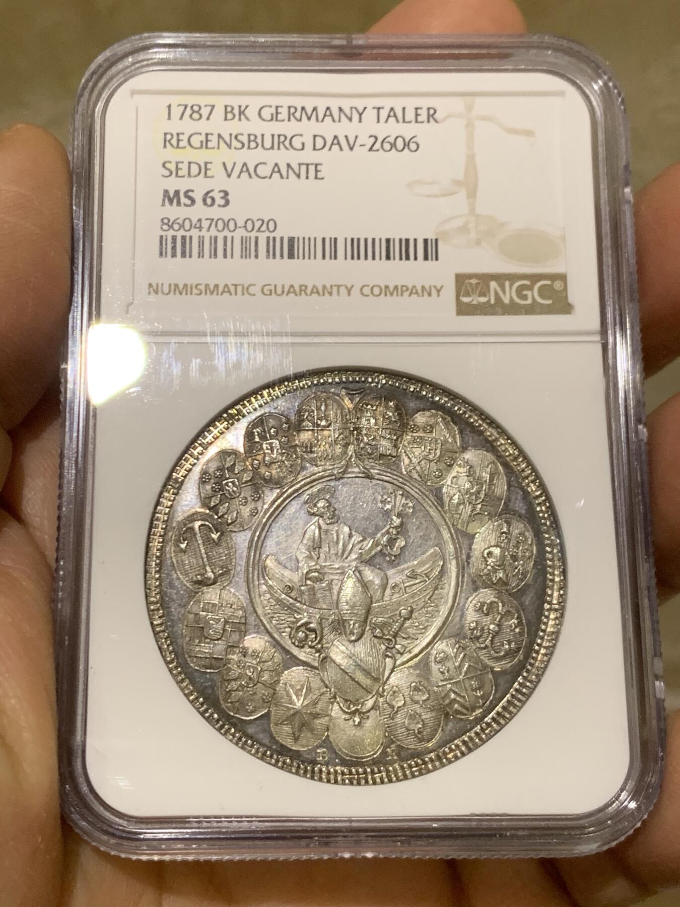 《竞宝斋》第462场 周日，周一，2场连拍 （全场包邮）欢迎送拍 NGC MS63 雷根斯堡主教区 1787BK 缺位泰勒大银 稀少单年 极致工艺 不二之选