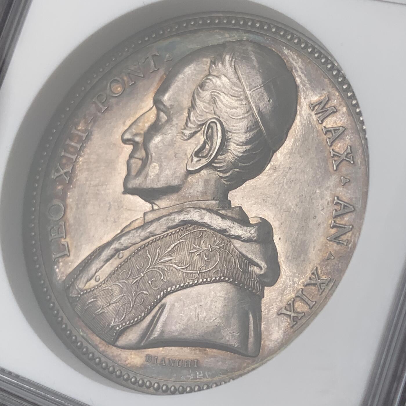 掌中浮雕-藏着的欧洲第051场 NGC UNC :  梵蒂冈教皇利奥十三世教会统一银章，43mm