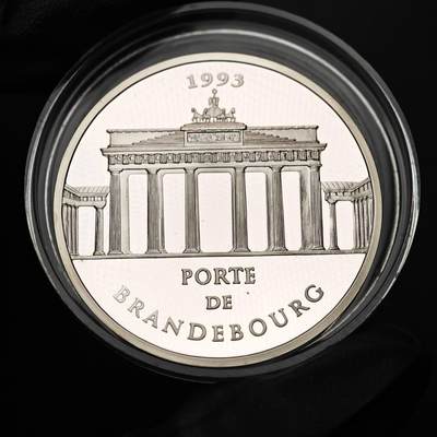 金瓯小拍第三期 古今币章 银价专场 - 法国勃兰登堡门精制银币1993年 重22.2克直径37mm 法郎+ECU双面额