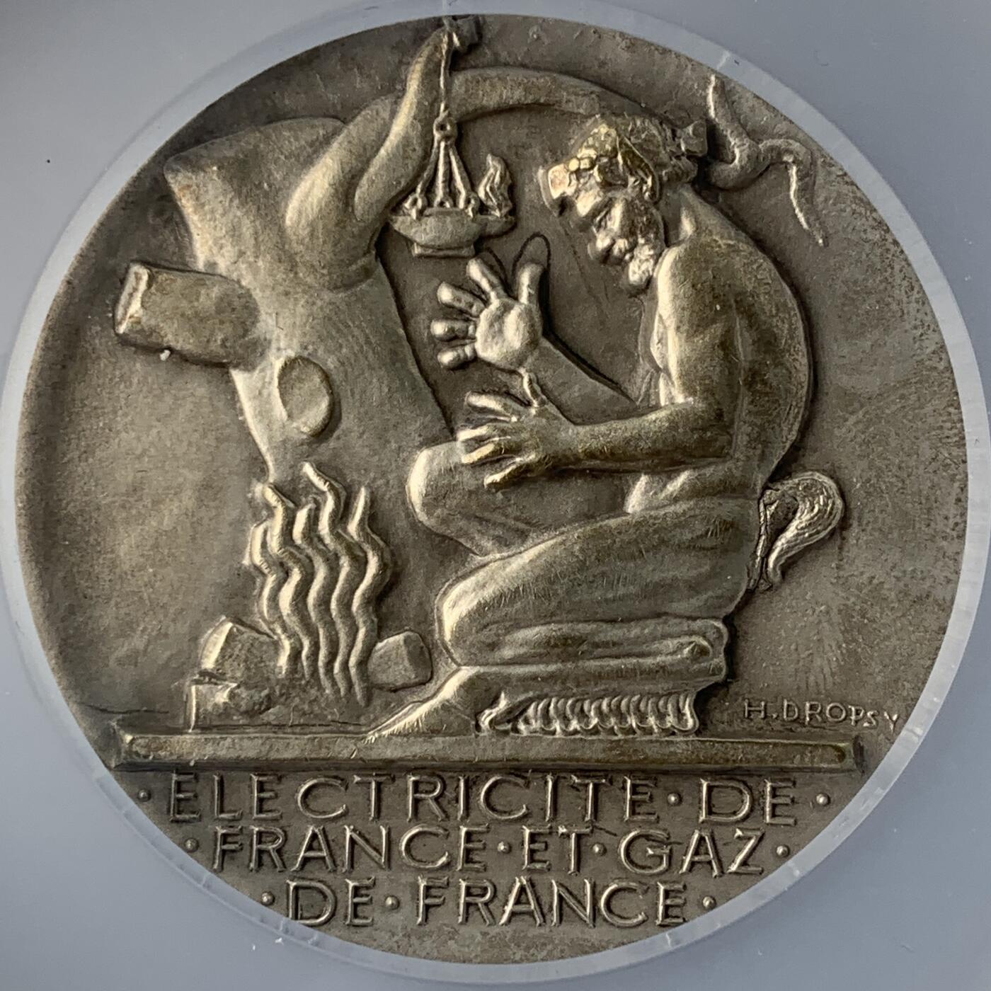 掌中浮雕-藏着的欧洲第051场 法国电力和煤气公司镀银铜章，54.8mm