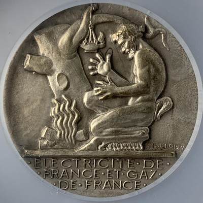 掌中浮雕-藏着的欧洲第051场 - 法国电力和煤气公司镀银铜章，54.8mm