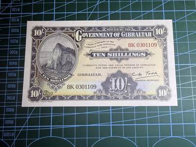 【炜奕收藏】，第五十八期，英属第三场 - 2018年直布罗陀10先令纪念钞，UNC品相，号码无47