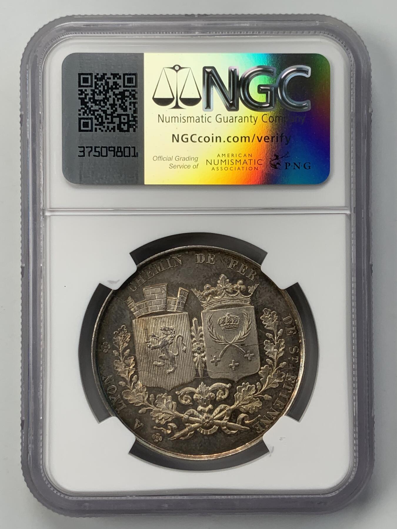 掌中浮雕-藏着的欧洲第051场 NGC MS64 : 1826年法国圣爱点-里昂铁路开通银章 ,36mm