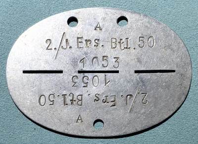 盛世勋华——号角文化勋章邮票专场拍卖第302期 - 德国（1939）陆军士兵身份牌 第50青年补充营第2连