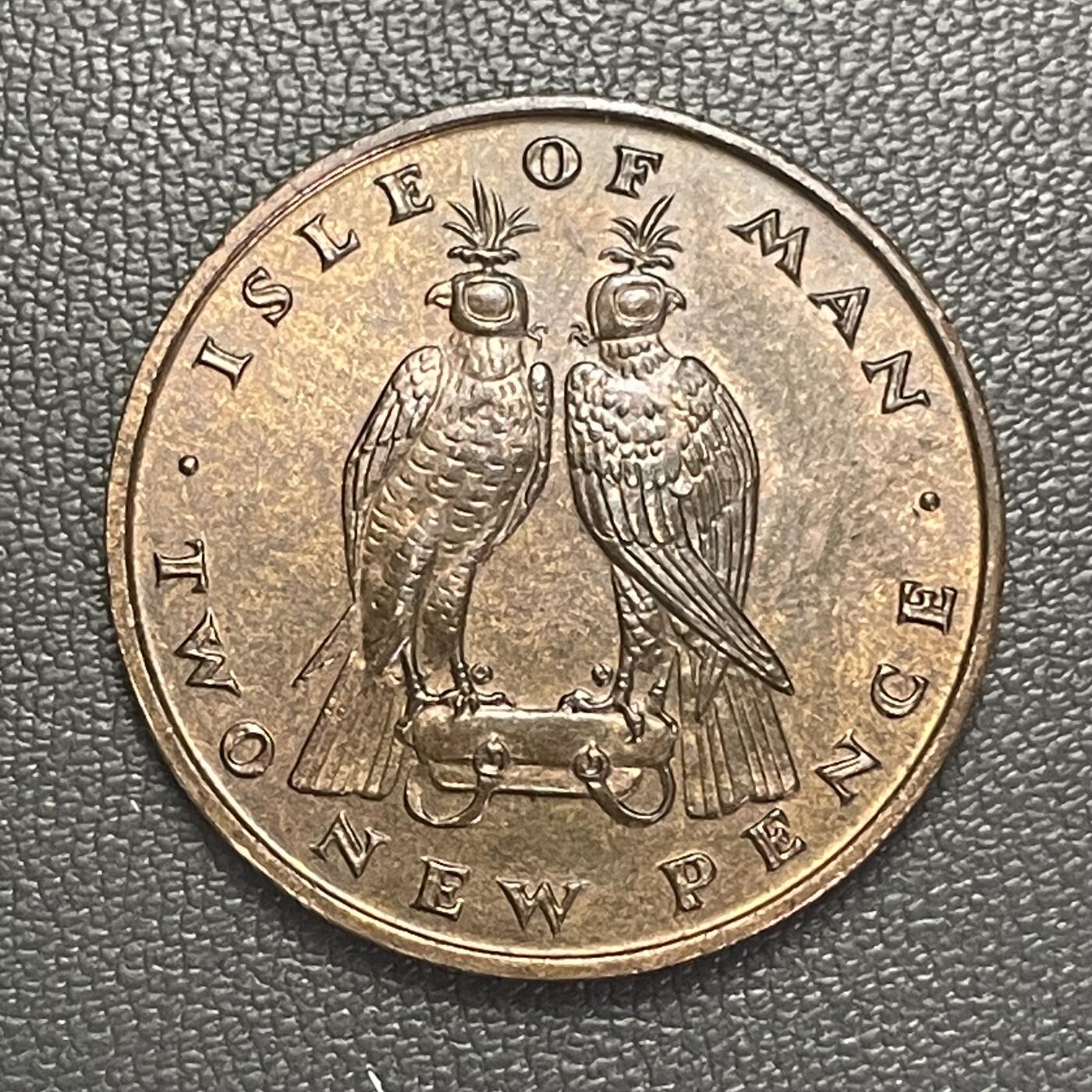 回流0125 英属马恩岛1971年新2便士 一对游隼