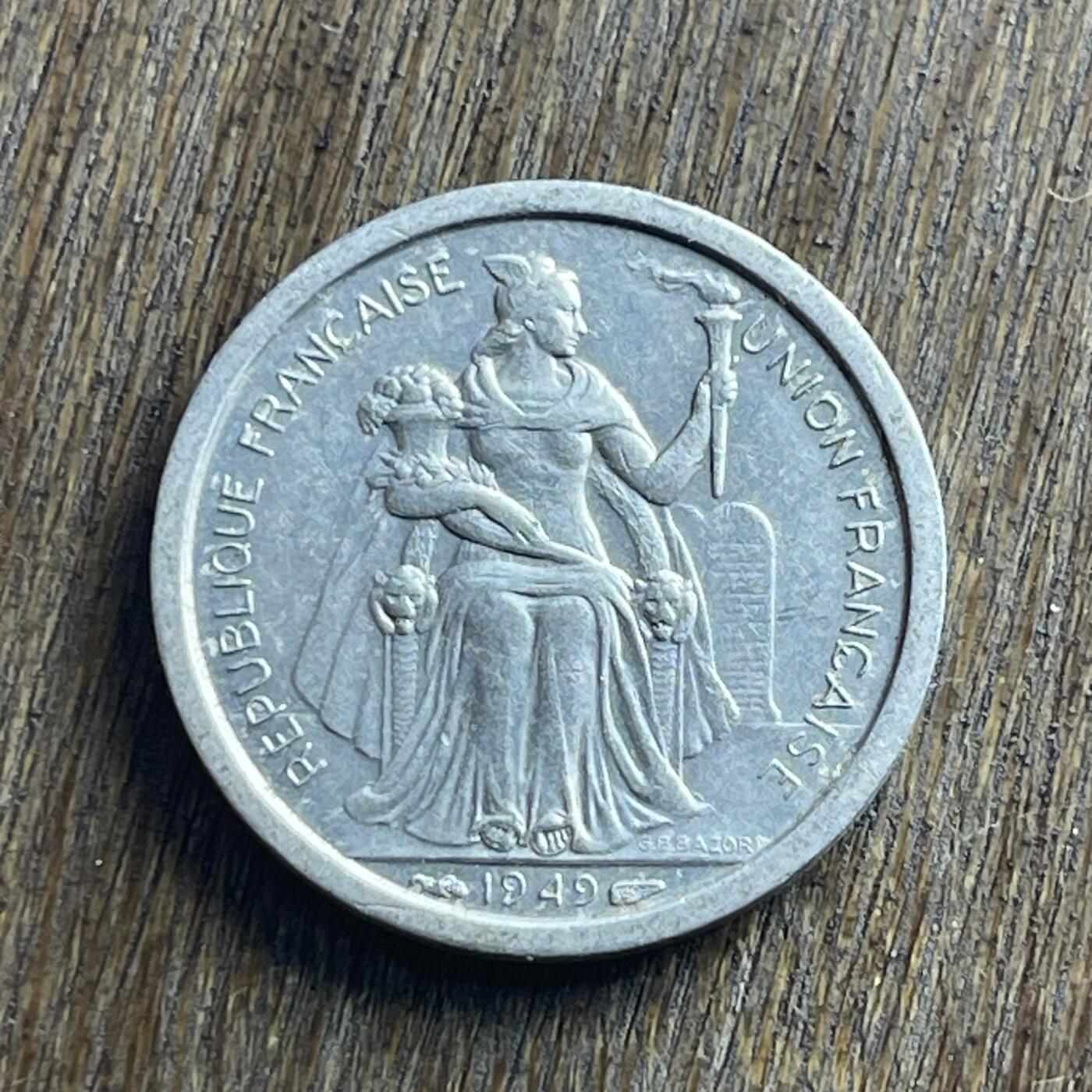 【本场4.12号发货】★第145加场★精品硬币 套币专场 不寄存，200包邮。不满200元，支付5元运费。《接受代拍 代送NGC评级》 33【无寄存】1949 法属大洋洲 1法郎 铝币