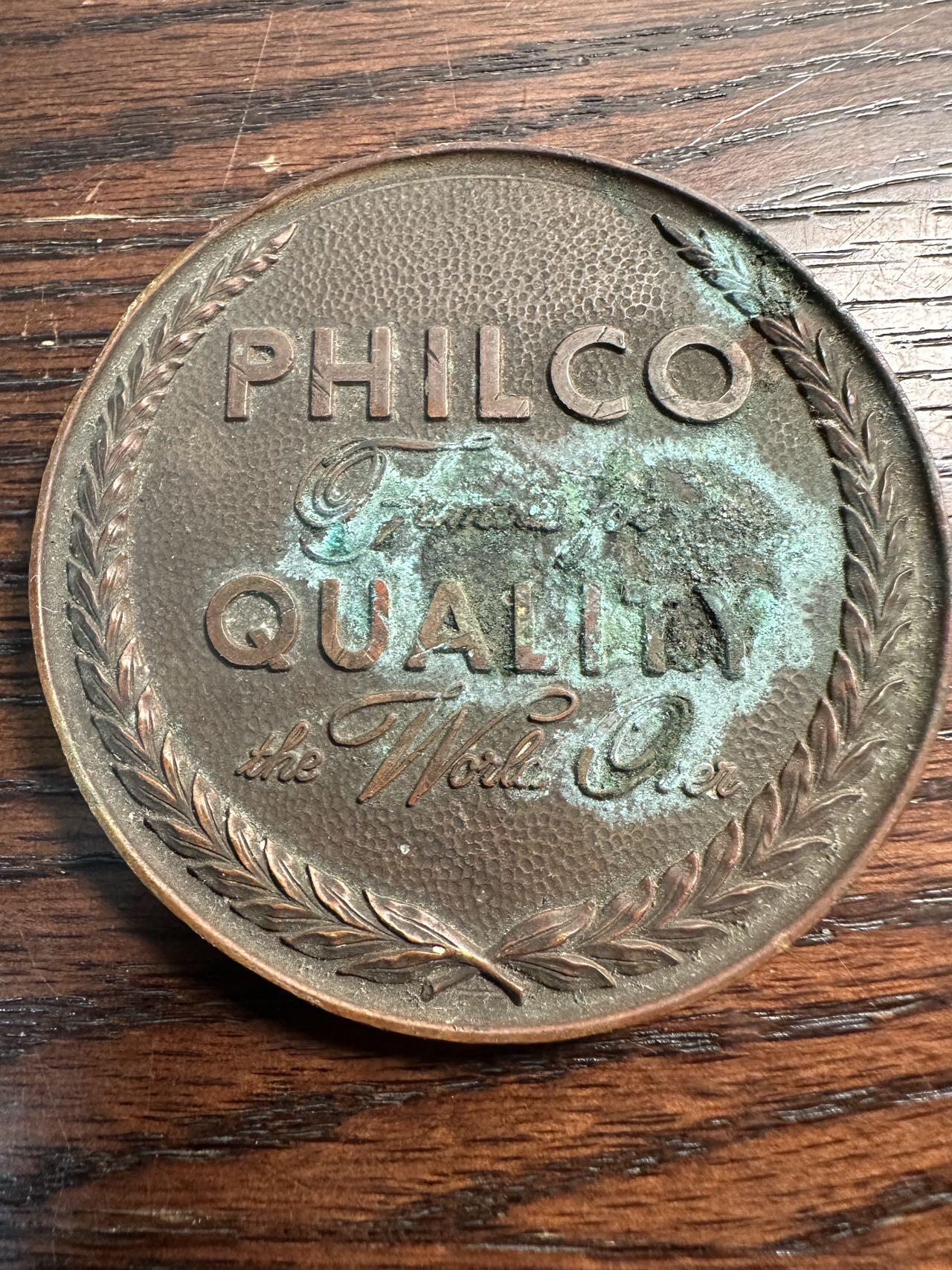 蒂克钱币-第57场 日本章 企业章拍卖  1952年美国Philco（飞歌）公司成立60周年铜章 70mm 153g