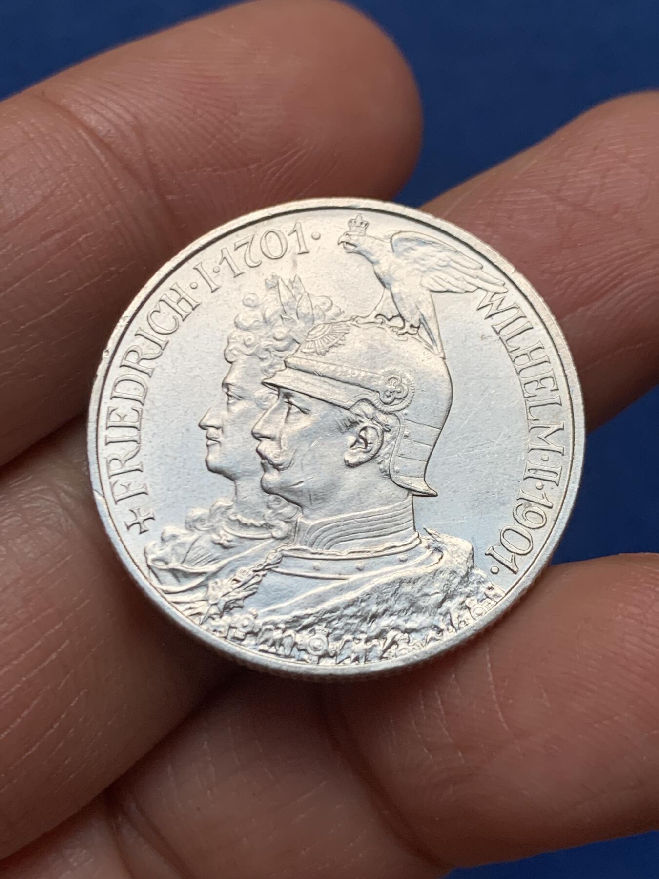 《竞宝斋》第462场 周日，周一，2场连拍 （全场包邮）欢迎送拍 德国1901普鲁士建国200周年2马克银币