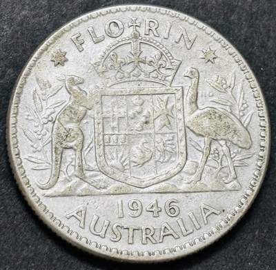 文馨钱币收藏 2026新年第五场（第 291 场）【长期接代拍品】 - 1946 年英属澳大利亚乔治六世 1 佛罗琳银币，11.3 克 500 银，折合银价 11.3×0.5×25=141.25