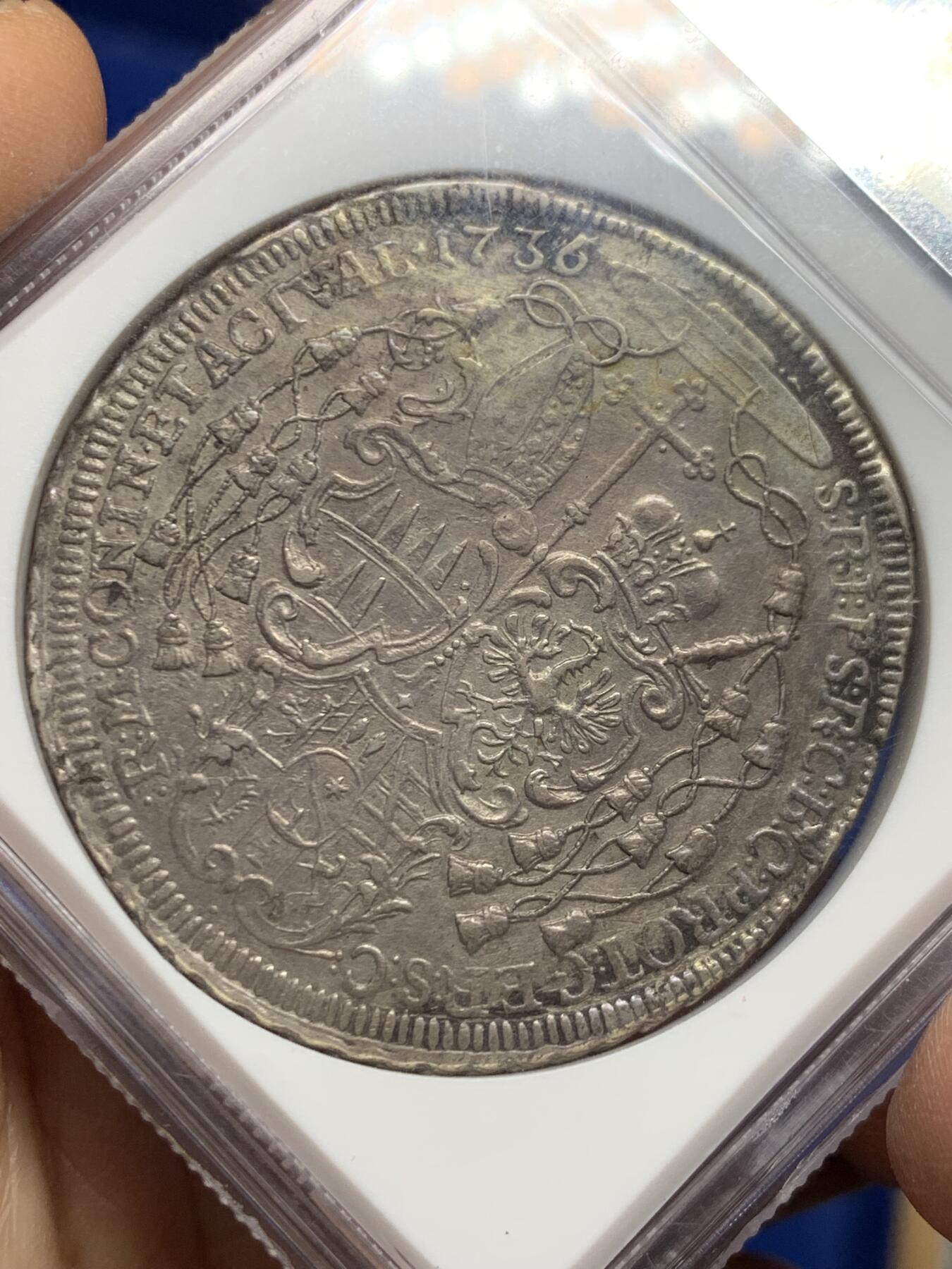 《竞宝斋》第462场 周日，周一，2场连拍 （全场包邮）欢迎送拍 NGC XF 奥尔米茨主教区 1736/5 泰勒银币 罕见骑字版