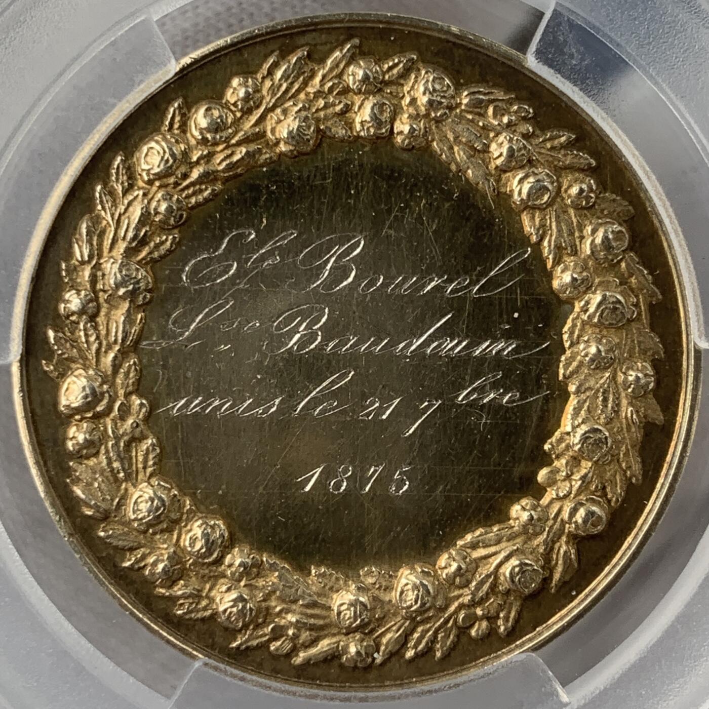 掌中浮雕-藏着的欧洲第051场 1875年法国结婚镀金银章，30mm