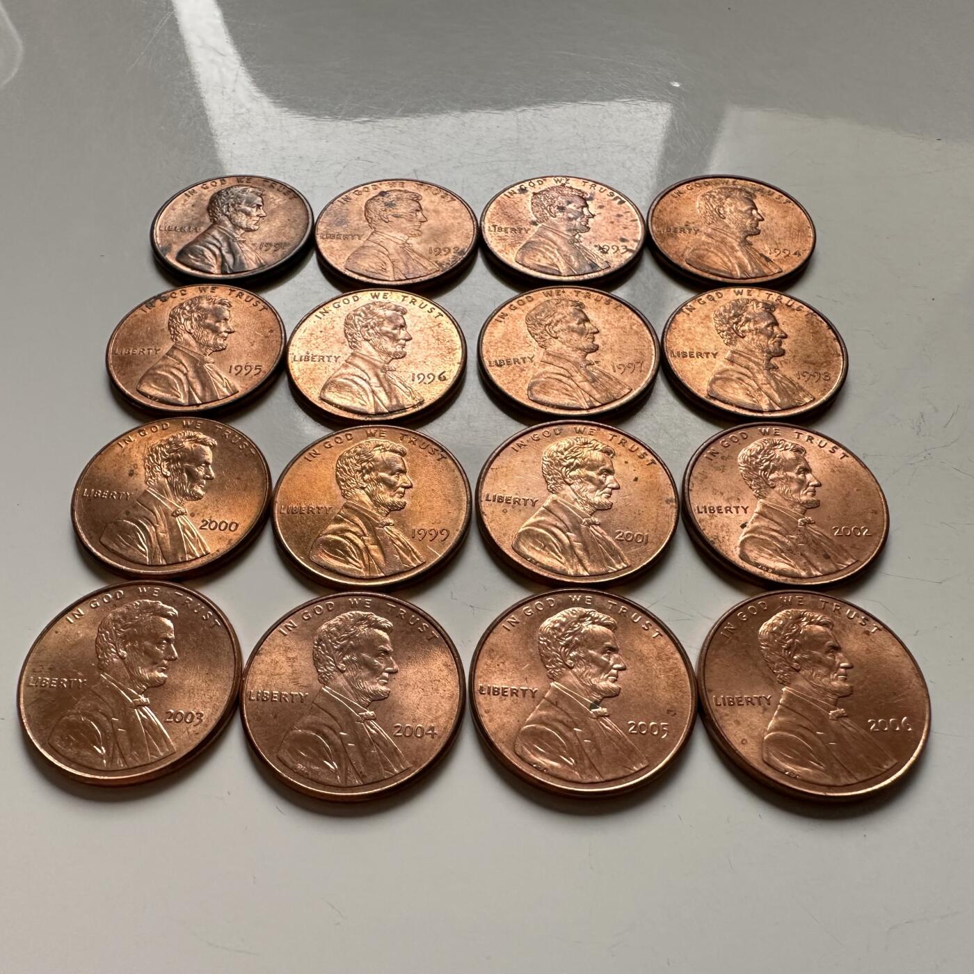 🌹外币初藏🌹🐯2026年第12场  每周二四六晚8️⃣点 接代拍 1991–2006年一美分16枚年份币 全新