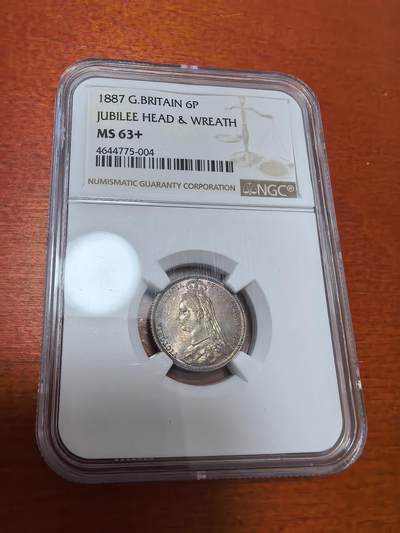 长老汇蛇年精选第九十六场拍卖 - 1887英国维多利亚高冠6便士银币，NGC MS63+