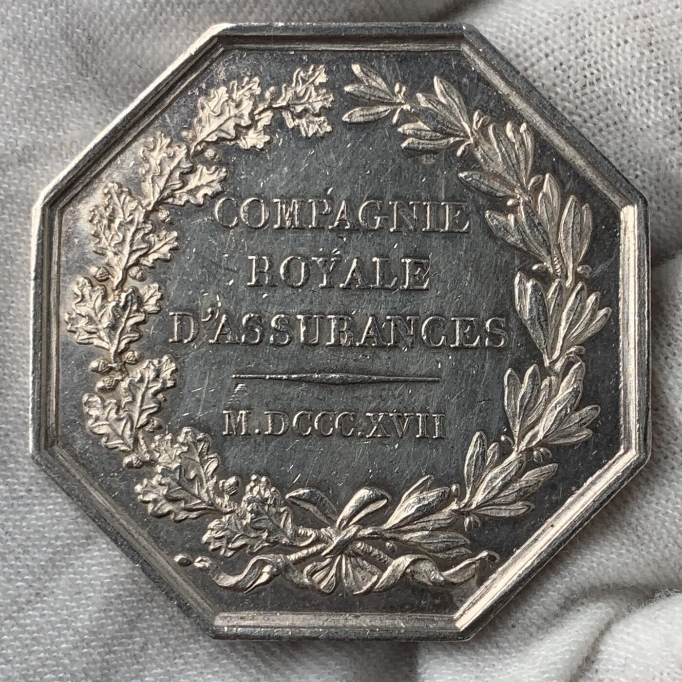 掌中浮雕-藏着的欧洲第051场 法国保险八角银章，对边36mm，19g，光边无边铭