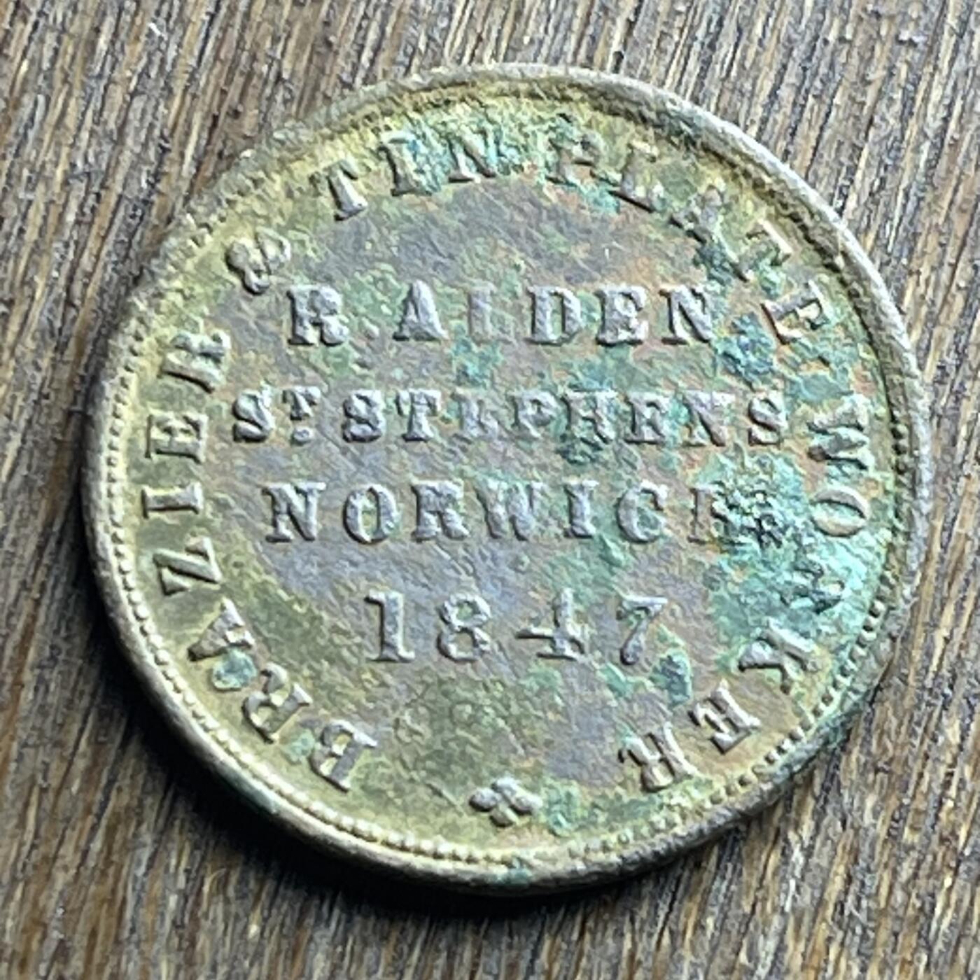 【本场4.12号发货】★第145加场★精品硬币 套币专场 不寄存，200包邮。不满200元，支付5元运费。《接受代拍 代送NGC评级》 43【无寄存】稀少的 1847年英国诺维奇市的私人商业代用币（Token）